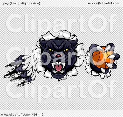 Clipart Of A Black Panther Mascot Shredding Through A Wall With A