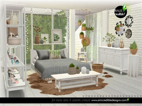 Today it is a small but modern apartment for a single or a couple with a bedroom on the platform. Naturalis Bedroom by SIMcredible! from TSR • Sims 4 Downloads