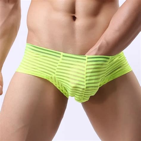 2017 Fashion Sexy Men Boxers Low Waist Sexy Mens Sheer Pouch Underwear Striped Men Underpants