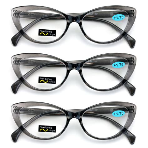 3 Pairs Lot Women Cat Eye Clear Gray Readers Reading Glasses Cateye