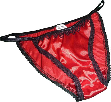 shiny satin string bikini mini tanga panties red with black lace 6 sizes made in france at