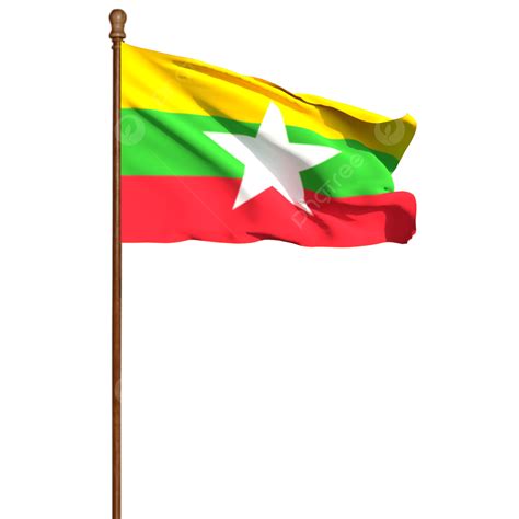 Myanmar Flag With Pole PNG Vector PSD And Clipart With Transparent