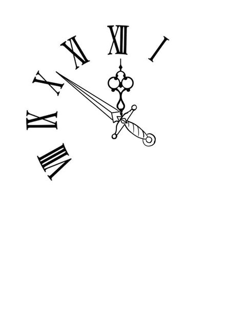 A Clock With Roman Numerals Is Shown In Black And White On A White