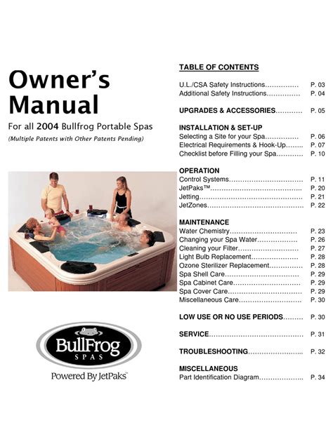 Bullfrog Spas Owners Manual Pdf Download Manualslib