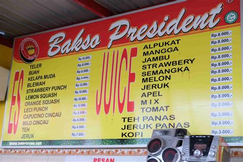 Daftar Menu Bakso President Malang