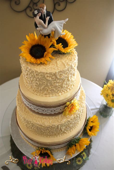 10 Rustic Wedding Cakes With Sunflowers And Burlap Photo Rustic