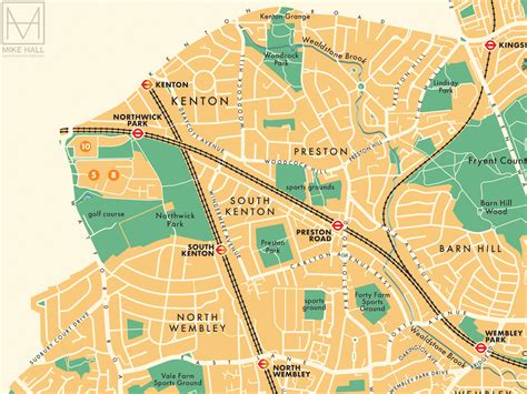 Brent London Borough Retro Map Giclee Print Mike Hall Maps