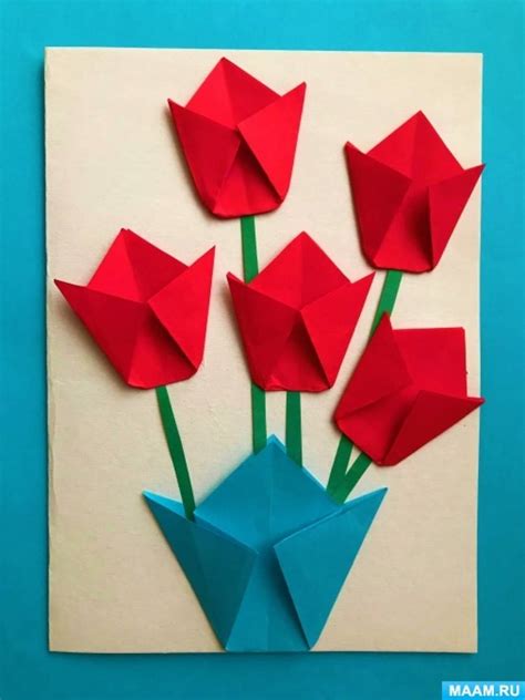 Мастер класс по оригами из бумаги Тюльпаны в вазе для старших