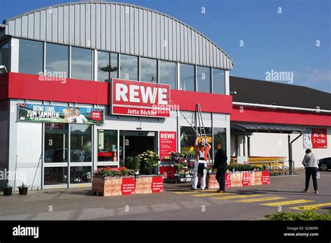 Entrance Of A Rewe Supermarket Part Of The Rewe Group Stock Photo Alamy