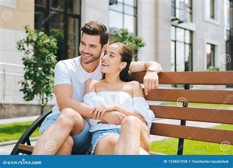 Happy Handsome Man Hugging His Girlfriend Stock Photo Image Of