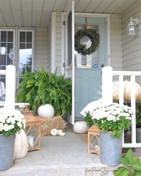 Fall Front Porch Decorated With White Pumpkins And White Mums Chic