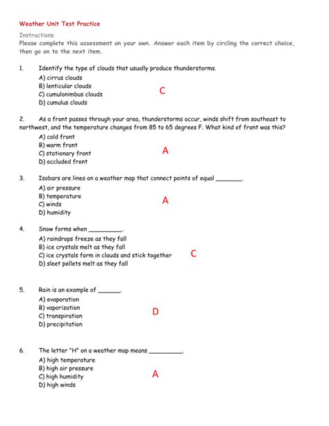 Kamico's data connection® software prints student answer . Weather_Unit_Test_Practice_Key