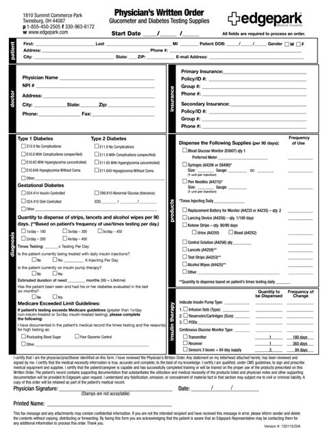 Edgepark Diabetic Supplies Order Form Fill Online Printable