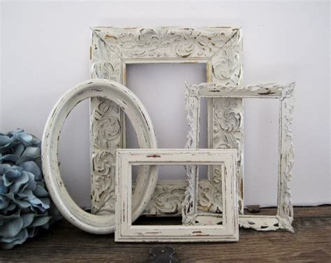 Open Picture Frame Set Of 4 Shabby Chic Antique White Wall Etsy