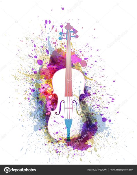 White Cello Or Violin With Bright Colorful Splashes Creative Music