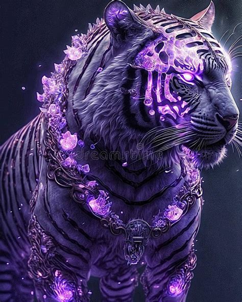 White Tiger With Purple Neon Light Stock Illustration Illustration Of