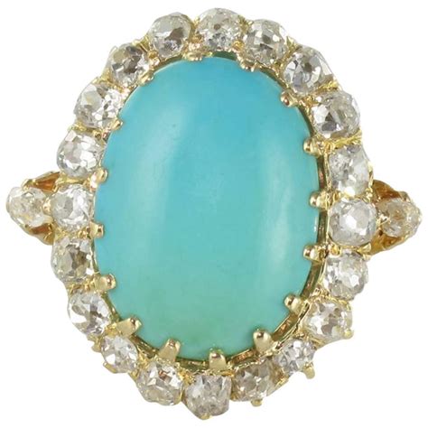 Antique Turquoise Cabochon Diamond Gold Ring For Sale At Stdibs
