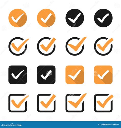 Check Mark Icons Collection Set Of Orange Tick Icons Stock Vector