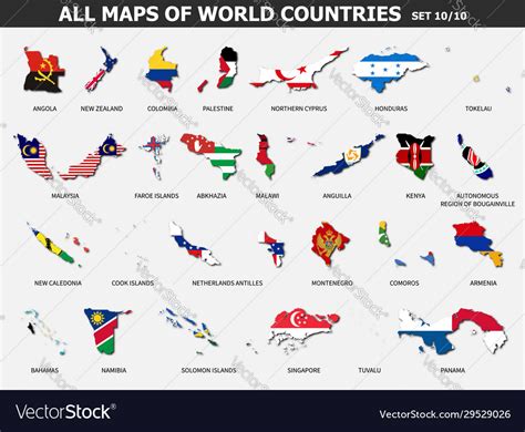 All Maps World Countries And Flags Set 10 Vector Image