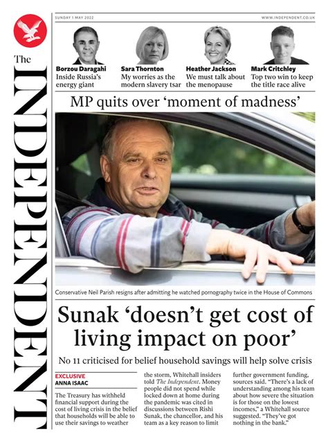 Independent On Sunday Front Page St Of May Tomorrow S Papers Today