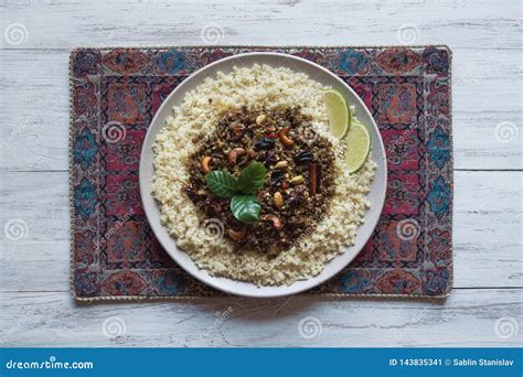 Moroccan Spiced Mince With Couscous Top View Stock Image Image Of