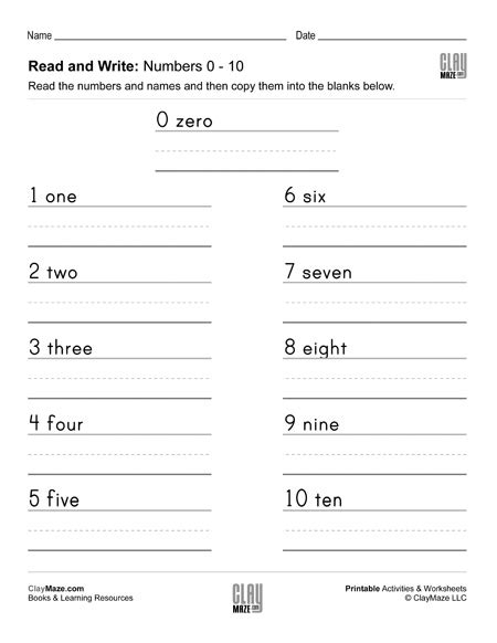 Read And Write Numbers 0 Through 10 Homeschool Books Math