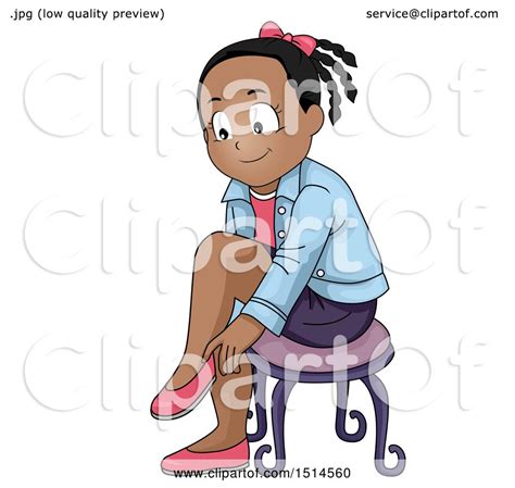 Clipart Of A Happy Girl Putting On Her Shoes Royalty Free Vector