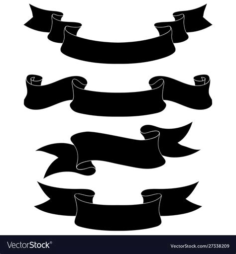 Ribbon Scrolls Set Black Silhouette Icons Vector Image