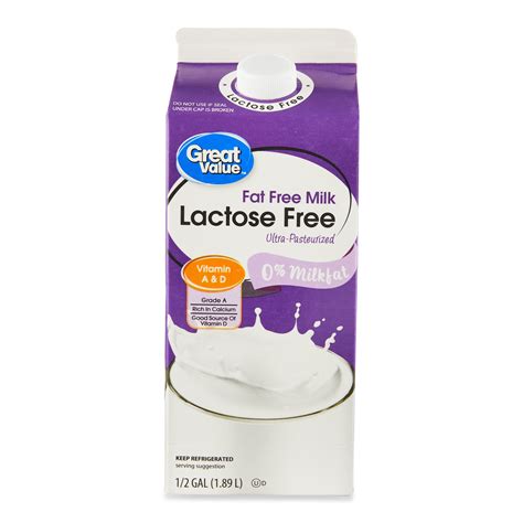 Great Value Lactose Free Skim Fat Free Milk Half Gallon 64 Fl Oz