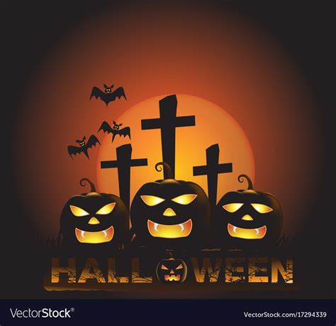 Halloween Background With Three Pumpkin Ghost Vector Image