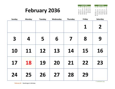 February 2036 Calendar With Extra Large Dates