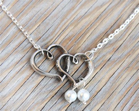 Heart Necklace Jewelry Two Hearts Necklace White By Kapkadesign