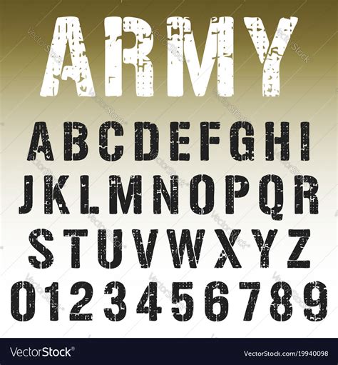 Alphabet Font Army Stamp Design Royalty Free Vector Image