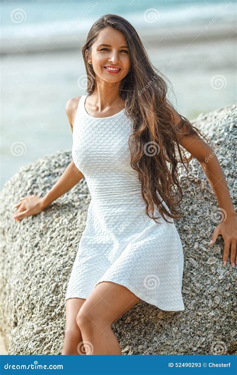 Beautiful Brunette Portrait On Beach Stock Image Image Of Seaside Breeze 52490293