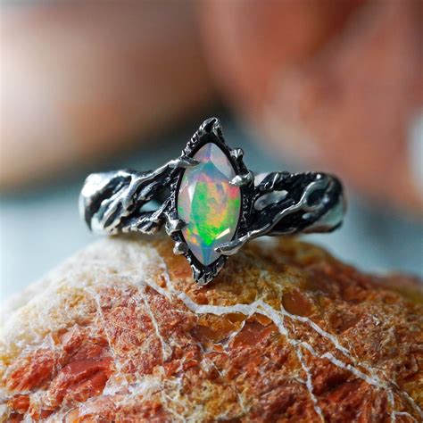 Ethiopian Fire Opal Ring Vivienne Made To Order Fire Opal Engagement Ring Sterling Silver