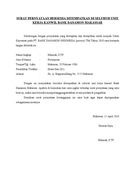 Jun 15, 2021 · katmoko juga mengingatkan kepada tim panitia seleksi nasional (panselnas) cpns dan pppk agar menyertakan surat keterangan verifikasi ketentuan di atas kepada peserta yang mengikuti rekrutmen. Surat Pernyataan Bersedia Ditempatkan Di Seluruh Unit ...