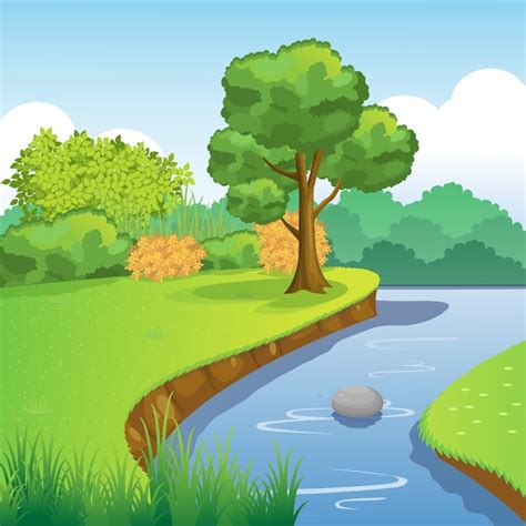 Premium Vector River And Riverside Landscape Vector Illustration