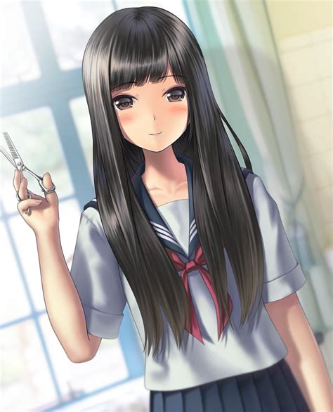 Wallpaper Long Hair Anime Girls Black Hair Brown Eyes