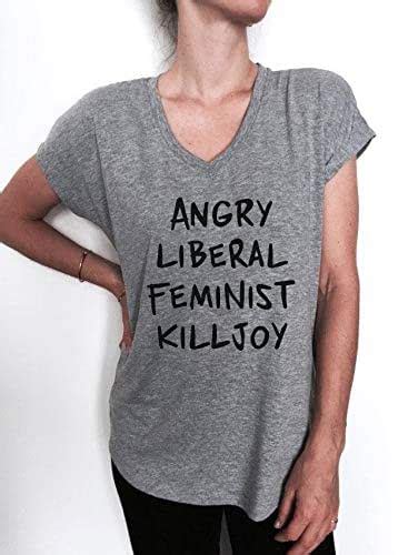 Angry Liberal Feminist Killjoy Triblend Ladies V Neck T Shirt Women Girls Ladies Feminist
