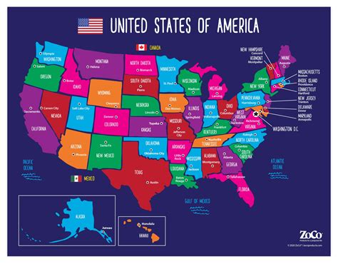 Map Of Usa States And Capitals Colorful Us Map With Capitals
