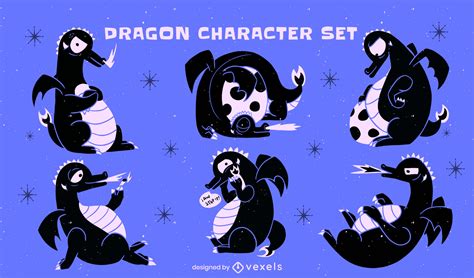 Cut Out Dragon Character Set Vector Download