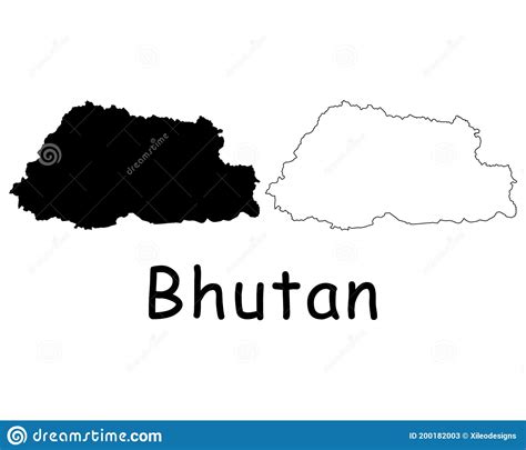 Carte De Pays Du Bhoutan Silhouette Noire Et Contour Disolement Sur