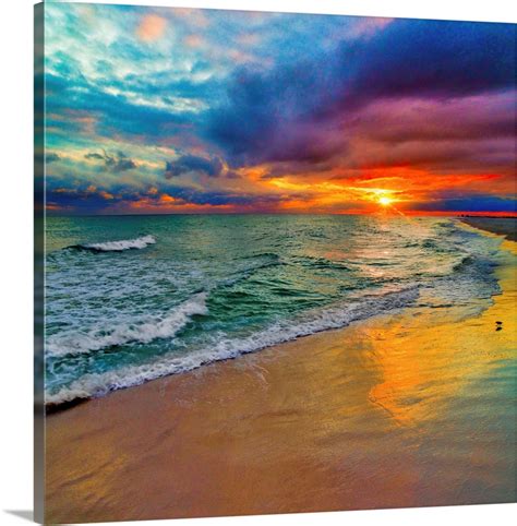 Colorful Seascape Swirling Multi Color Sunset Sunset Wall Art