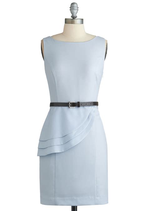 No Time Like The Presentation Dress Mid Length Blue Solid Tiered