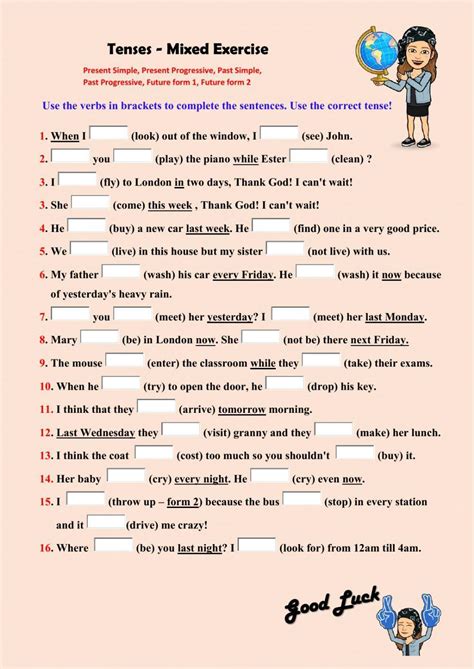 Mixed Tenses Without The Perfect Worksheet Live Worksheets
