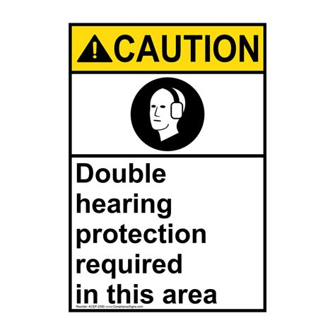 Vertical Double Hearing Protection Required Sign Ansi Caution