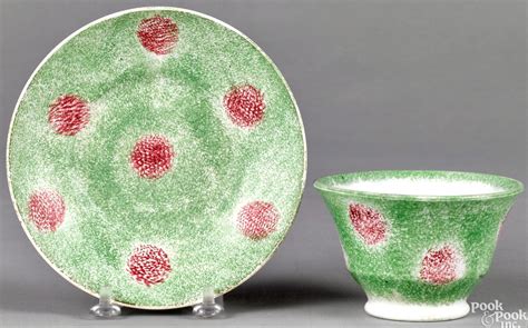 Green And Red Spatter Cup And Saucer With Christmas Balls Cup And