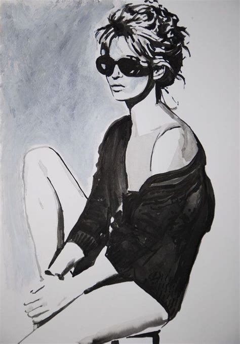 Buy Girl With Sunglasses Id 10 50 X 35 Cm Ink Drawing By Alexandra Djokic On Artfinder