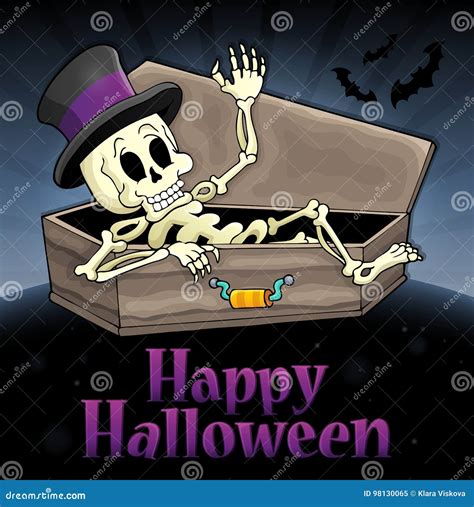 Happy Halloween Sign With Skeleton Stock Vector Illustration Of