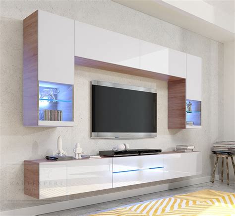 Mit welcher designs häufigkeit wird die modern wohnwand aller voraussicht nach angewendet werden? KAUFEXPERT - Wohnwand Milano Weiß Hochglanz/Sonoma 256 cm Mediawand Medienwand Design Modern Led ...